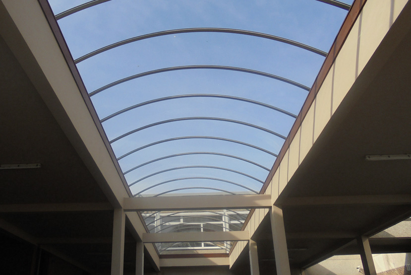 view of the canopy from the perspective of the center of the building. 