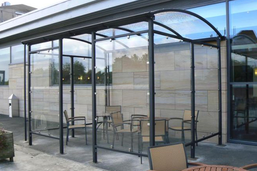 smoking shelter, strong construction, glass windows